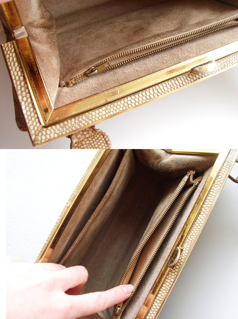 Exotic Lizard Snake Leather Handbag Purse, Vintage 70's