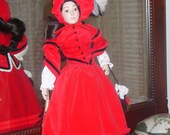 17" JO of Little Women Victorian Red Dress w/Matching Hat- 80s by Franklin Heirloom Amelias Dolls