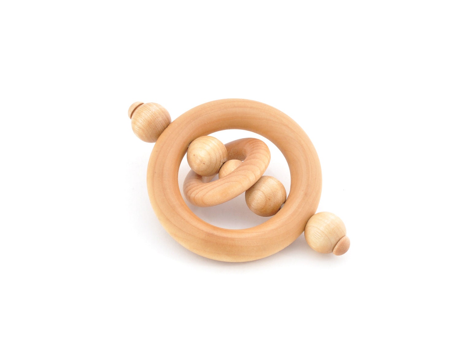 Baby Rattle - Montessori Wood Teether - Eco-friendly Grasping Infant Toy - Organic Wooden Rattle (X)