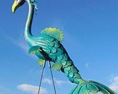 Sea Dragon Flamingo garden art, handmade, lawn art, lawn sculpture, up-cycled plastic flamingo.