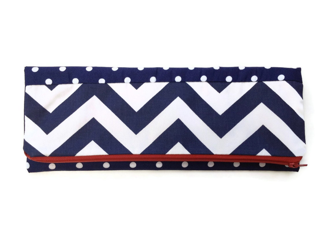 SALE Oversized Cotton Pouch in Navy and White Patterns