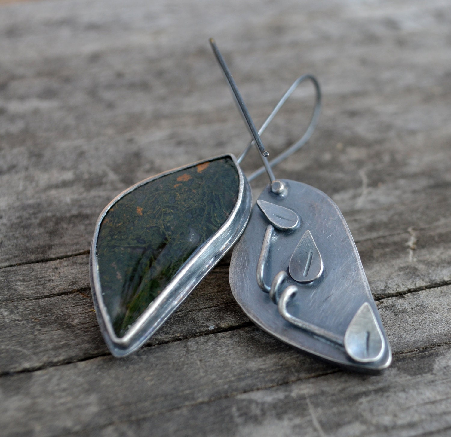 creeping vine earrings - sterling silver and moss agate