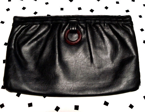 Vintage Soft Leather Clutch in Bold Black- 1960s