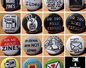 zine and postal 1.25" pinback button set of 15