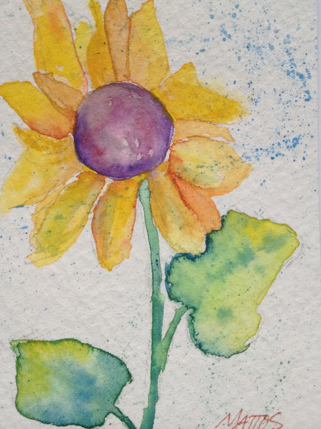 Original Watercolor Painting Sunflower Floral Painting ACEO Fine Art