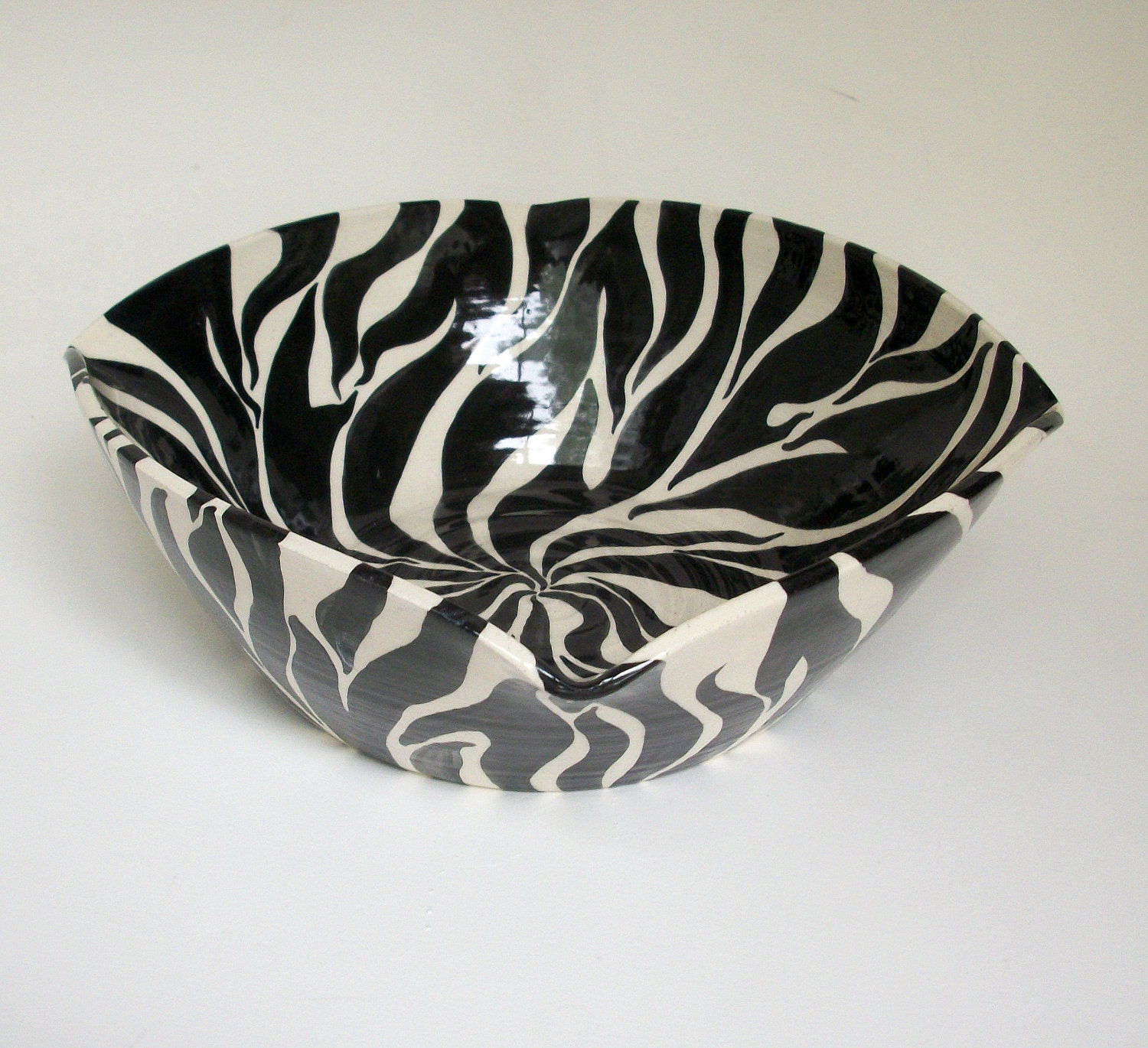 Large Handmade Square Bowl with Zebra Print Design