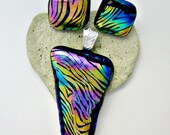 Fused Dichroic Glass Pendant and Earring Set - Colorful Stripes