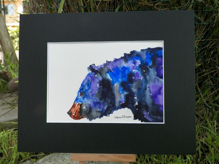 Bear Watercolor Art Original Painting Animal Sketch Illustration by Artist debra alouise