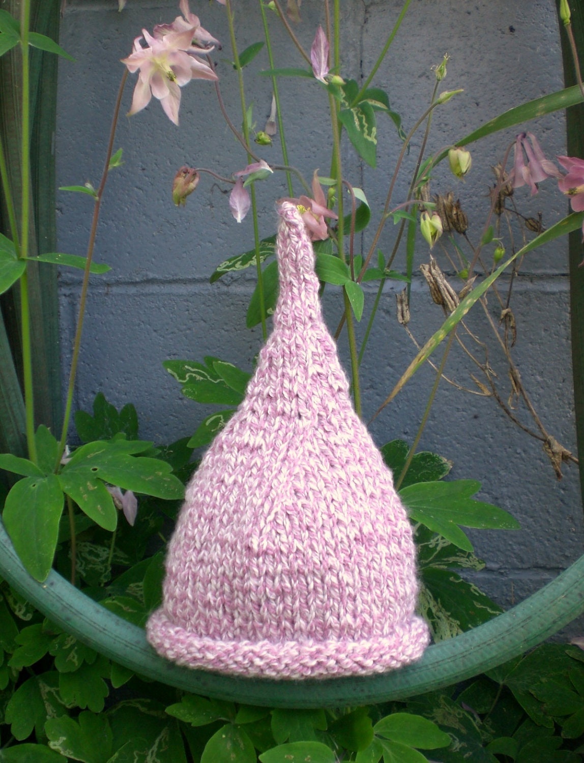 NeWBoRN Baby Girl WODLAND ELF Hat PHoTo PRoP Soft Nubbly KNiT Cotton Blend PiNK WHiTE Mix PiXIE FAiRY ToQUE Take Home Gift ReADY to SHiP Cap