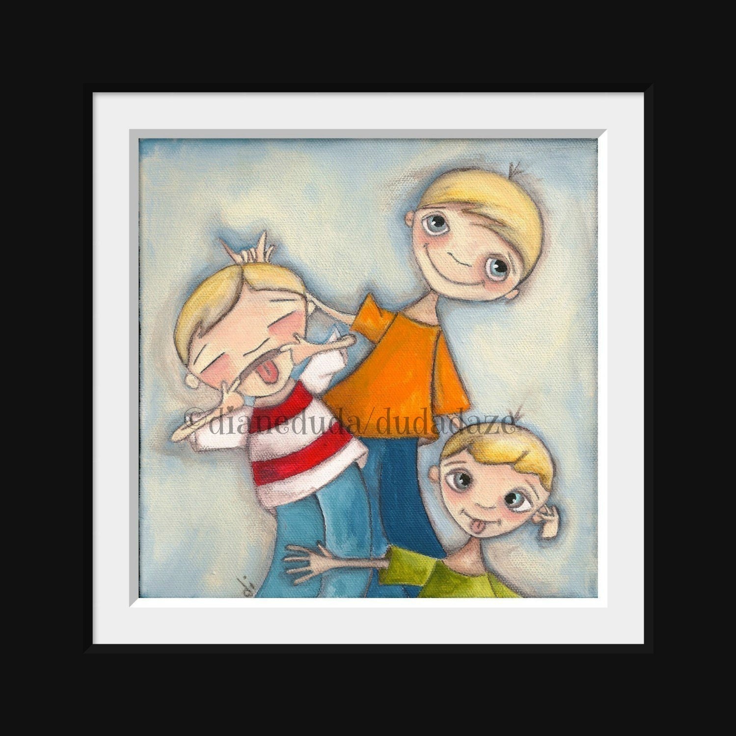 Print of my original folk art  painting - Boys Will Be Boys