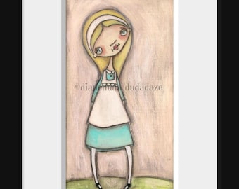 PRINT Of my original folk art painting - Alice Alone - Duda Daze