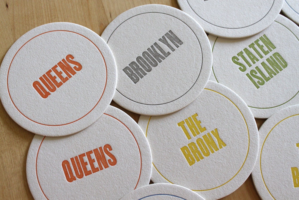 NEW YORK CITY Letterpress Neighborhood Coasters (Pack of 10)