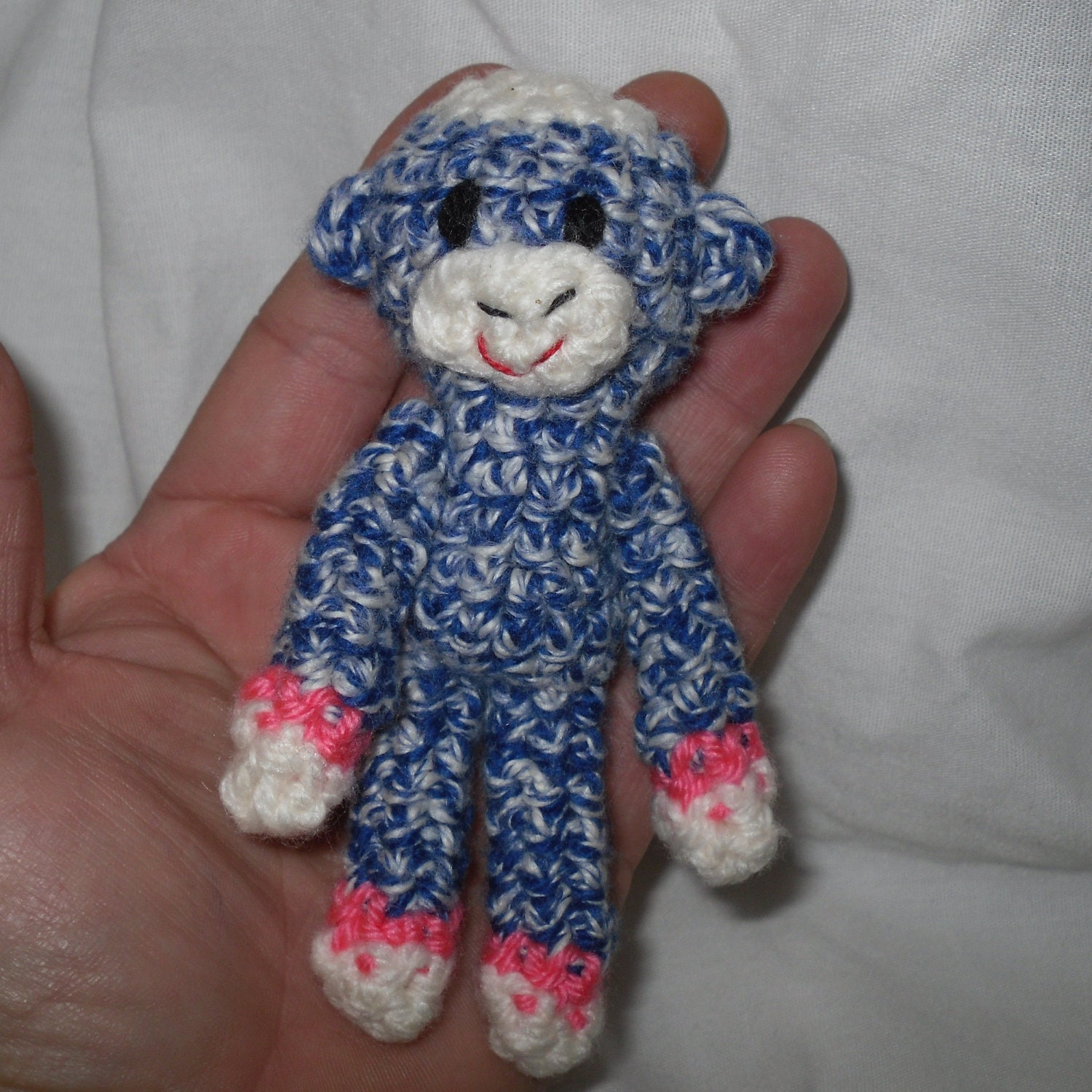 Tiny Sock Monkey - royal blue with pink bands