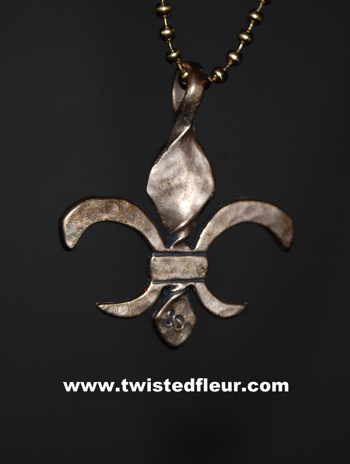 Cast Bronze Twisted Fleur de Lis pendant, medium size approx 1.625 tall for ladies and gentlemen