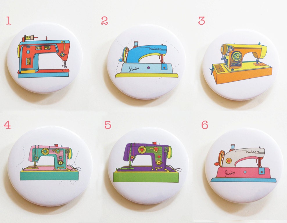 2 1/4" (5.6cm) Vintage sewing machines pinback button Pick 1