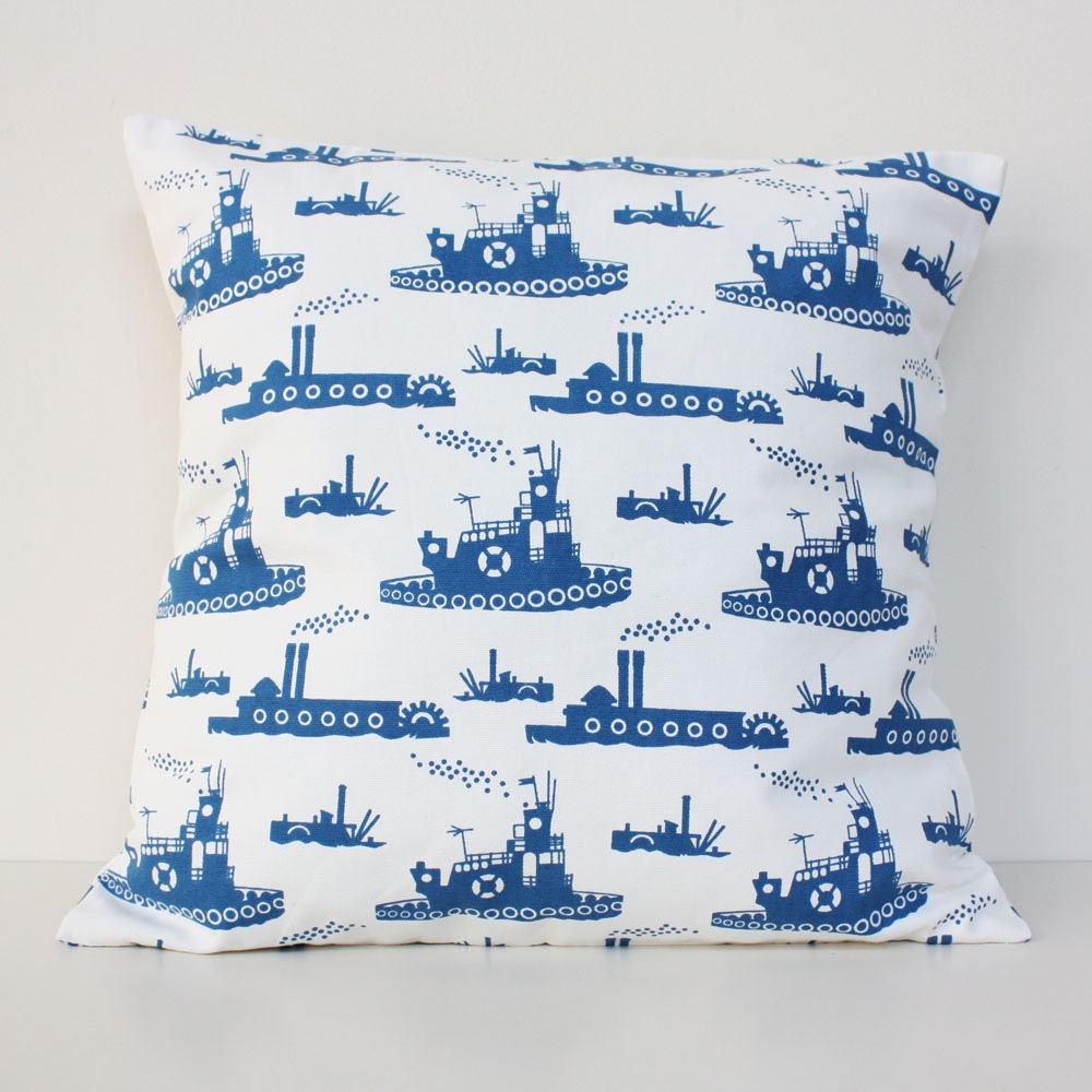 Organic Cotton Cushion Cover - Royal Blue Tugboat SALE