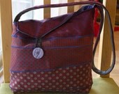 Necktie shoulder bag in reds, blues, silk, cotton lined, No. 431