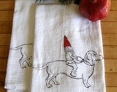 Dachshund & Gnome Hand Printed Tea Towels-Soft Cotton Dish Towels Set of 2-Hostess Gift