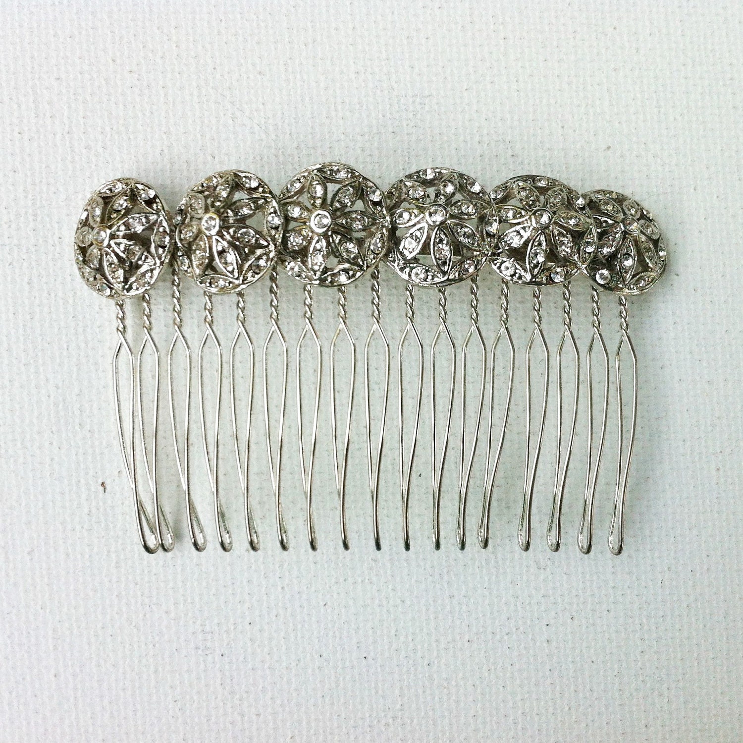 Rhinestone Bridal Comb - Vintage Button Comb - Weddings and Bridal