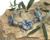 Flower Bead Set  -  Antique Silver  - Silver  Metallic  Color