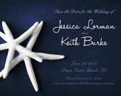 150 Wedding Save the Date cards 4x5.5 - White Starfish on Dark Blue