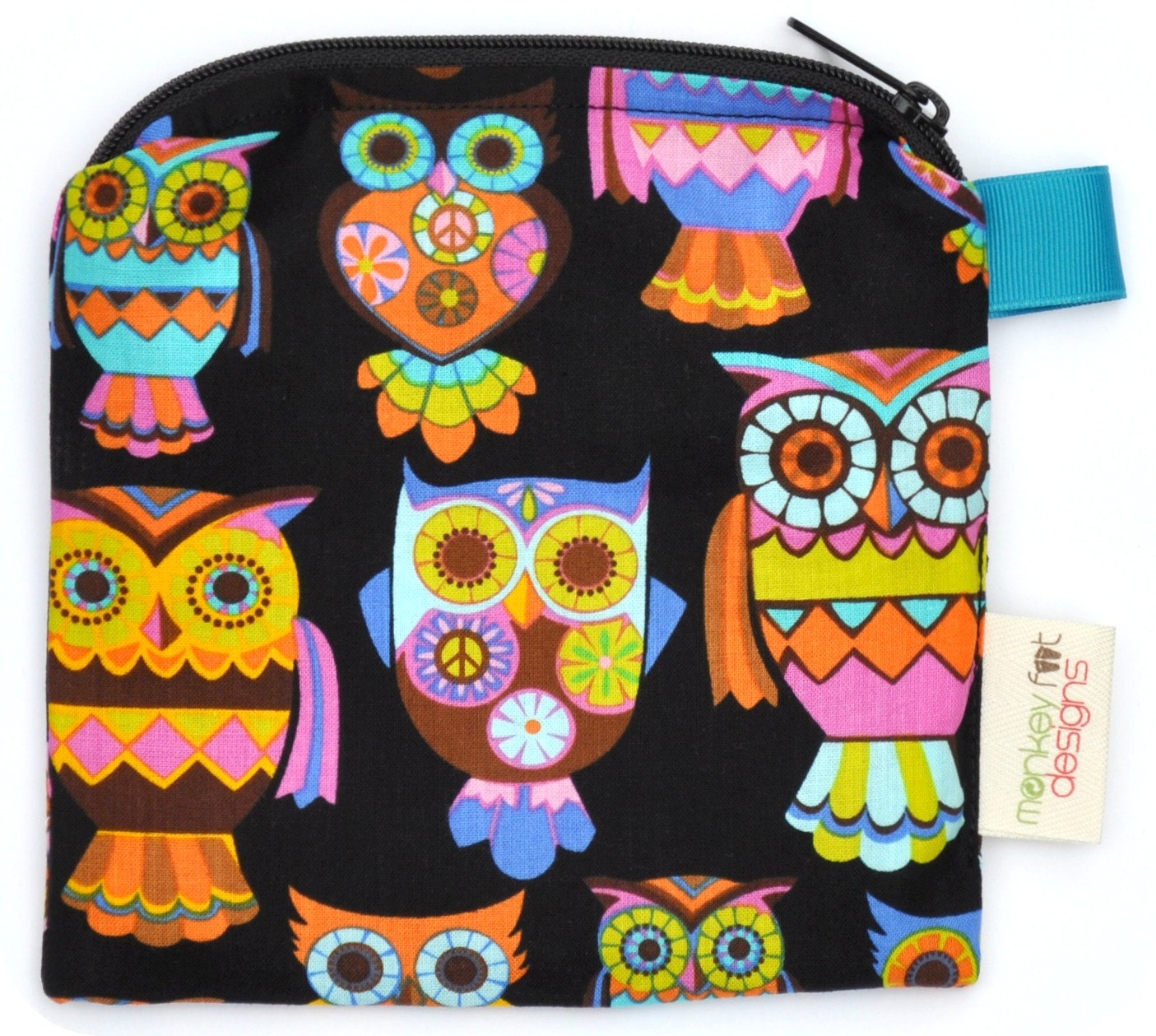 X Small 6.5 x 6.5 Wet bag / Reusable Snack Bag / Toys / Electronics / Bright Peace Owls / SEALED SEAMS