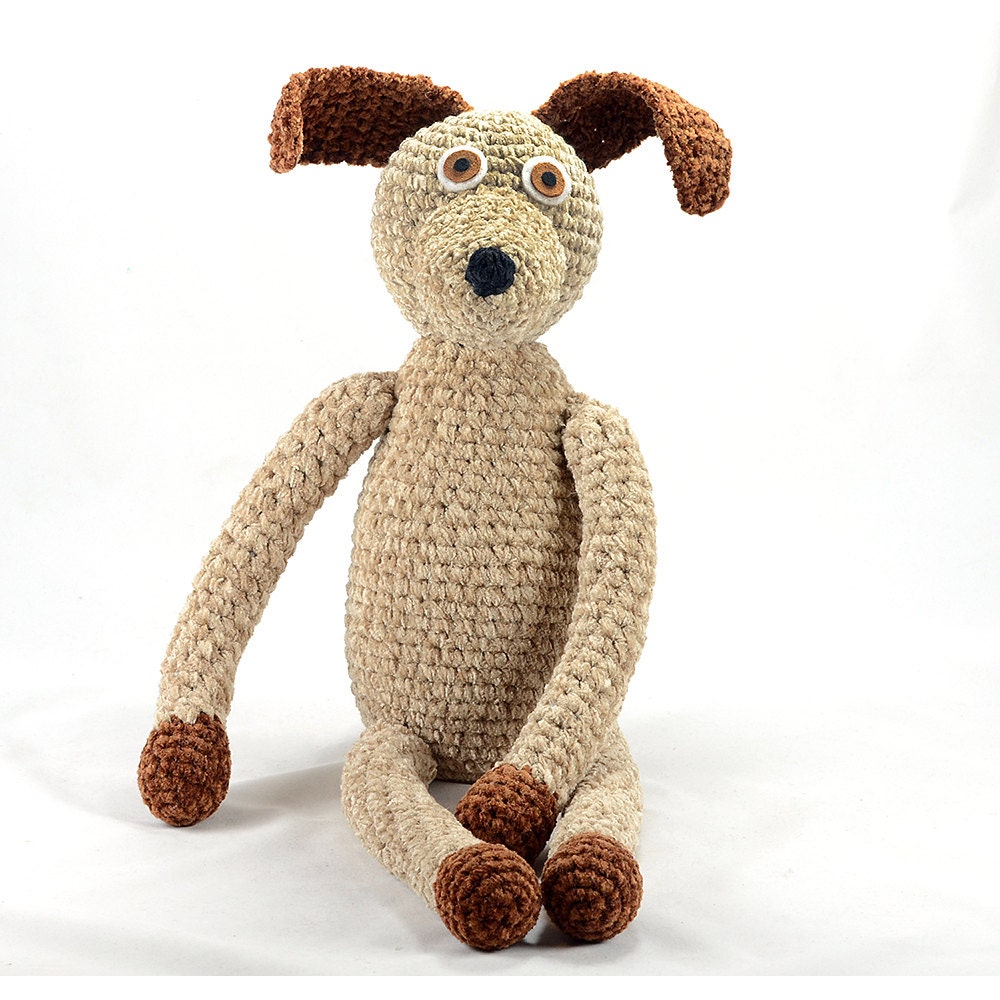 bill - beige brown chenille plush crocheted dog softie