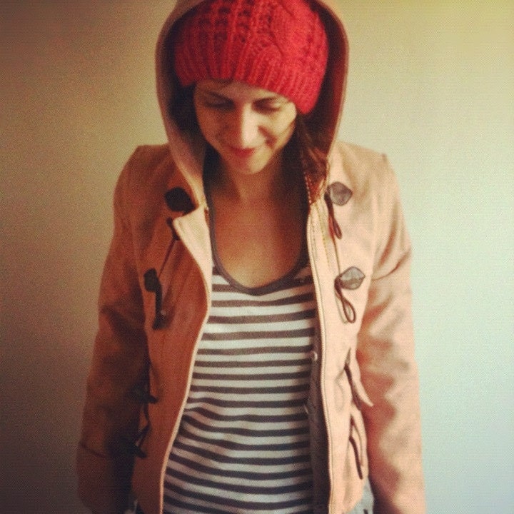 Pink Wool Peacoat with Hood and Toggles XS/S