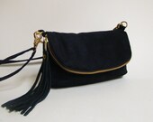 Black Suede 3-in-1 Bag, small suede cross-body bag, clutch, or large wallet, made to order