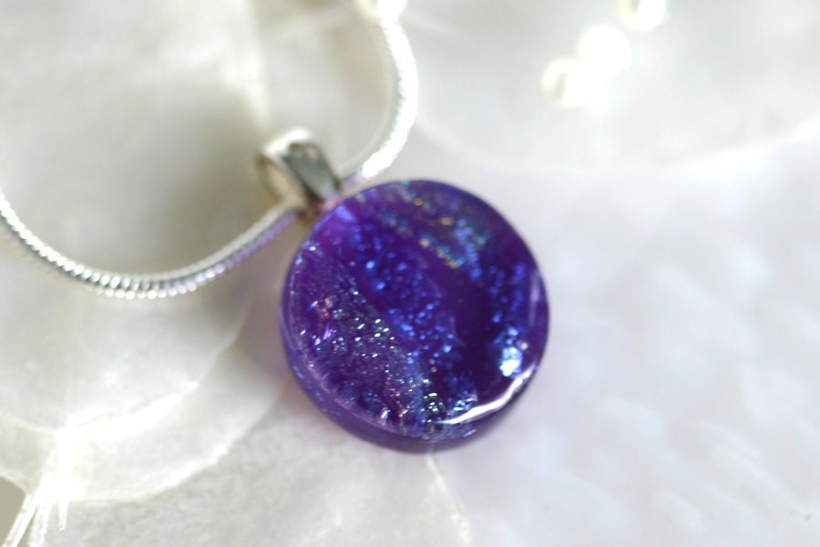 Petite Purple Dichroic Fused Glass Necklace Jewelry Pendant 00973