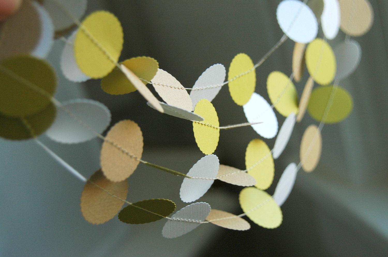 Paper Garland . Olive White & Kraft . 10 ft Garland . Spring Wedding Decorations