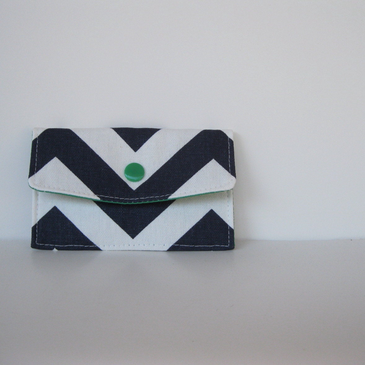 Fabric Mini Wallet - Business Card Case - Gift Card Holder - Navy Blue/ White Chevron