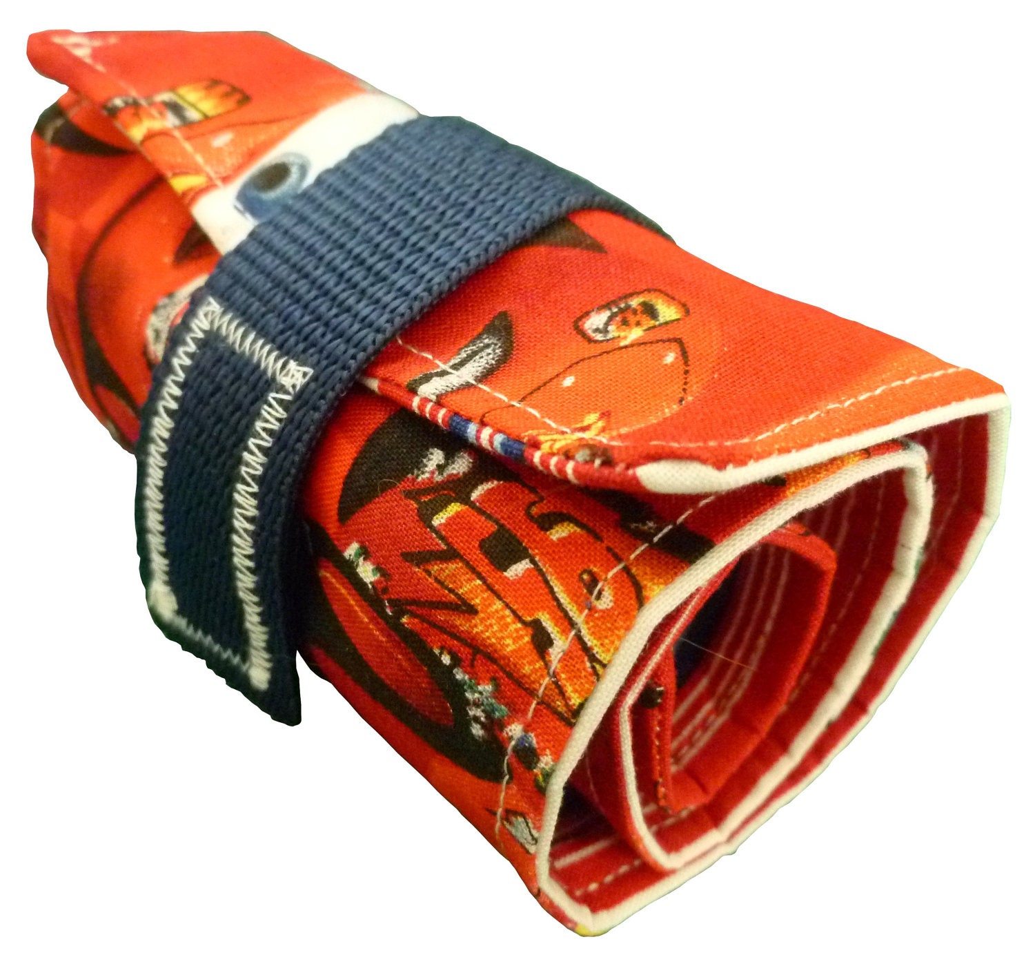 Crayon Roll Up Organizer Holds 16 Crayons, Easy for Little Hands - Hook & Loop Closure, Red / Disney CARS print