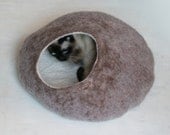 Cat Bed / Cave / House / Vessel - Hand Felted Wool - Warm Taupe Nest - Crisp Contemporary Design - READY TO SHIP