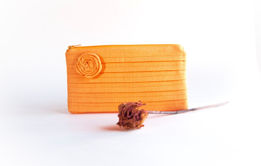 Spring Rustic Wedding Pleated Clutch purse bag Wedding Bridesmaid Gift Idea Bridesmaid clutch Orange Rose by Lolos