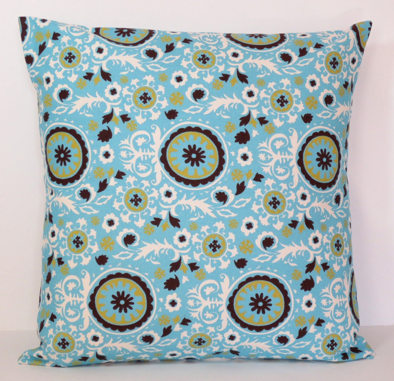 Aqua suzani decorative throw pillow cover 18 x18 inches /Accent cushion sham.