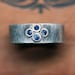 Blue sapphire wedding band - gemstone wedding band - recycled sterling silver - oxidized - alternative wedding band - ready to ship