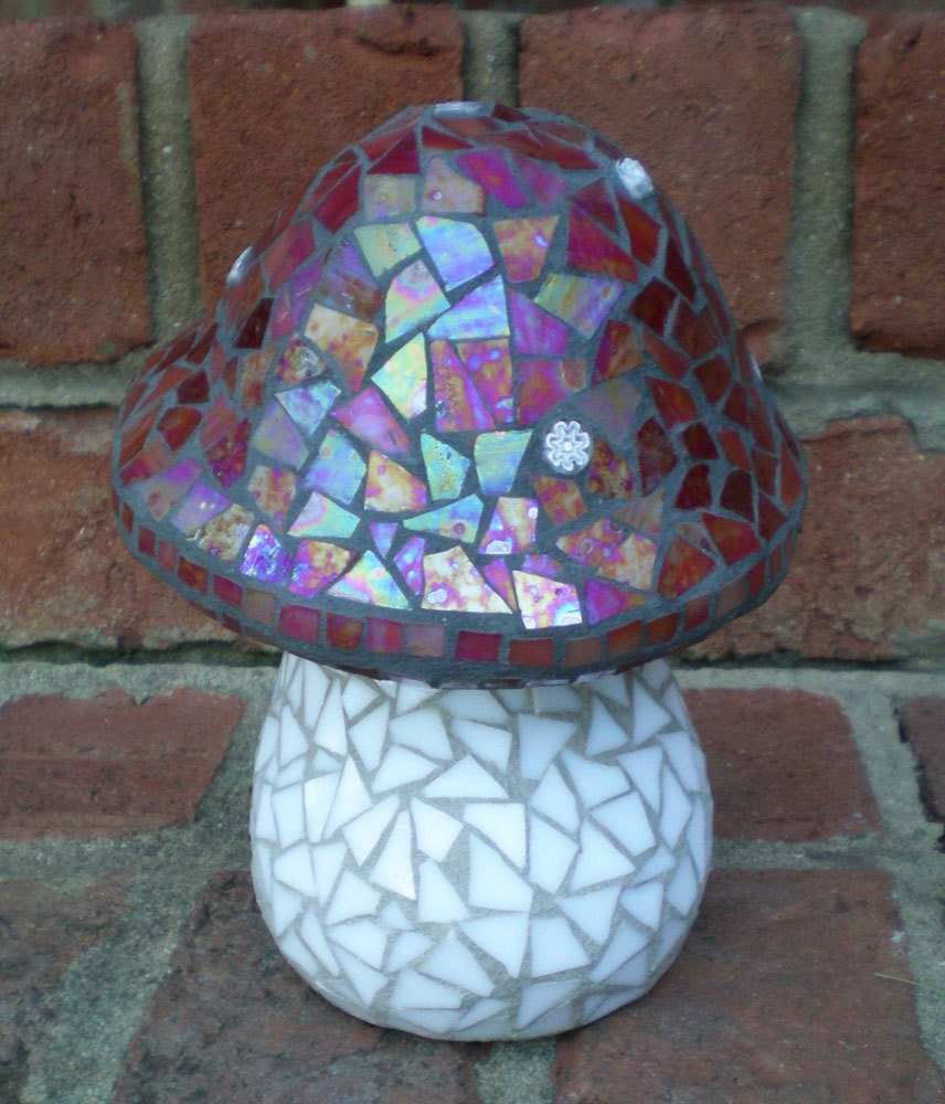 Stained Glass Mosaic Mushroom Garden Art