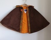 Todder Girls Corduroy Hooded Cape in Cocoa Brown with Jacquard Flower Trim - Size 3T, 4T immediate shipment - cape, cloak, coat, jacket