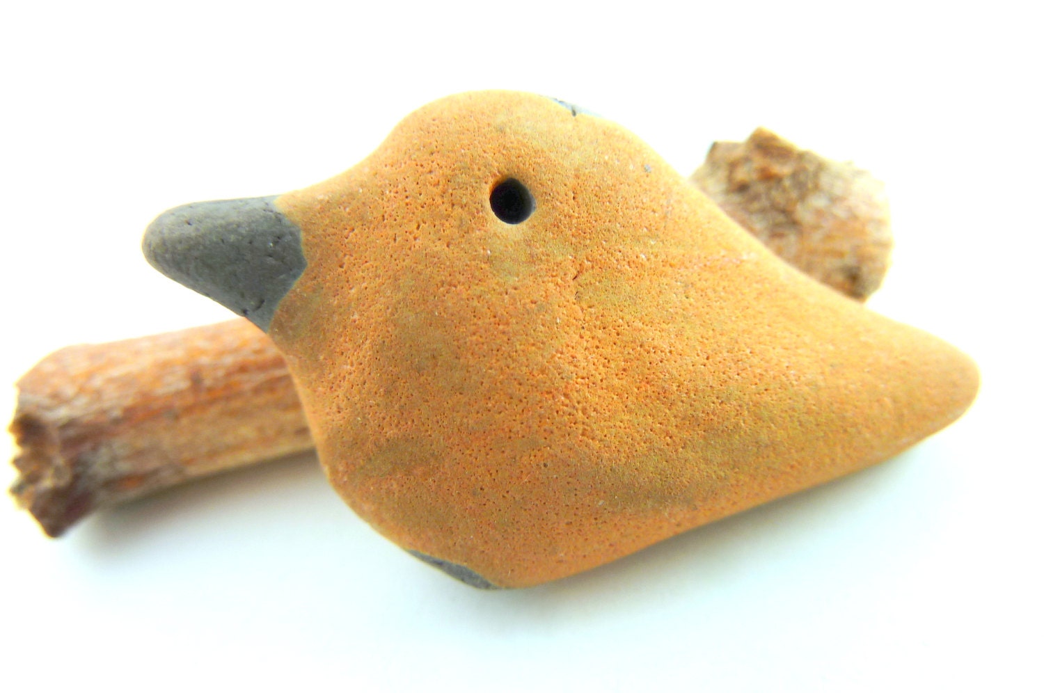 Yellow Raku Bird Ceramic Bead Jewelry Supply Handmade    by MAKUstudio