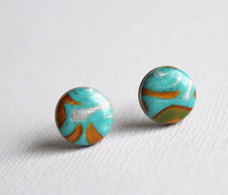 Petite earrings. Small earring posts. Stud earrings. Polymer clay, mokume gane.