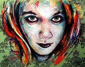 Print 8x10" - You're more beautiful than you think - Female Red Green Portrait Blue Freckles Juxtapoz Lowbrow Surreal Abstract Pop Art
