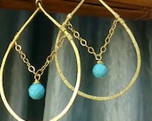 Gold Hoops with a Turquoise Drop - Earrings