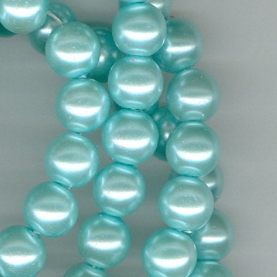 10mm SeaFoam Green Glass Pearl Round Beads Long Strand