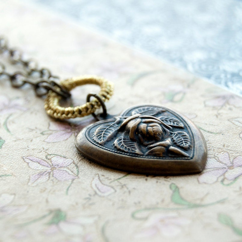 SALE Budded Rose Romance Heart Necklace