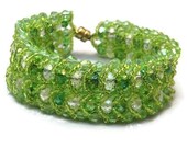 Beadwoven Crystal Glass Bracelet Handmade Sunlit Meadows Green Cuff Bracelet
