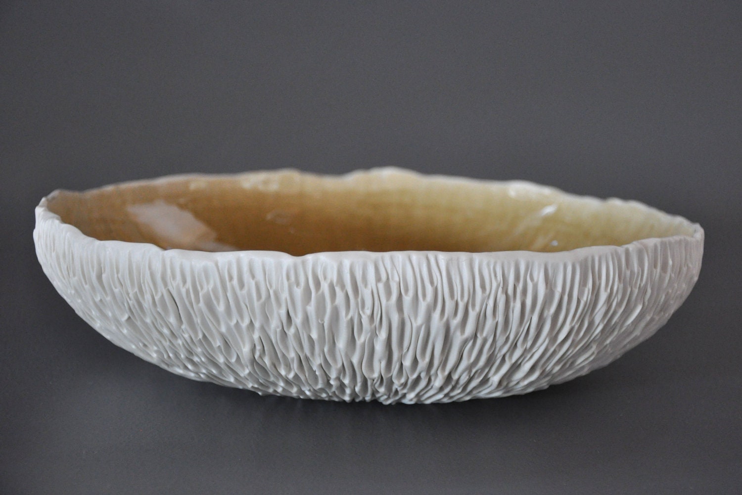 SALE - Amber Large Geode Textured Porcelain Serving Bowl - Centerpiece Modern Ceramic Contemporary