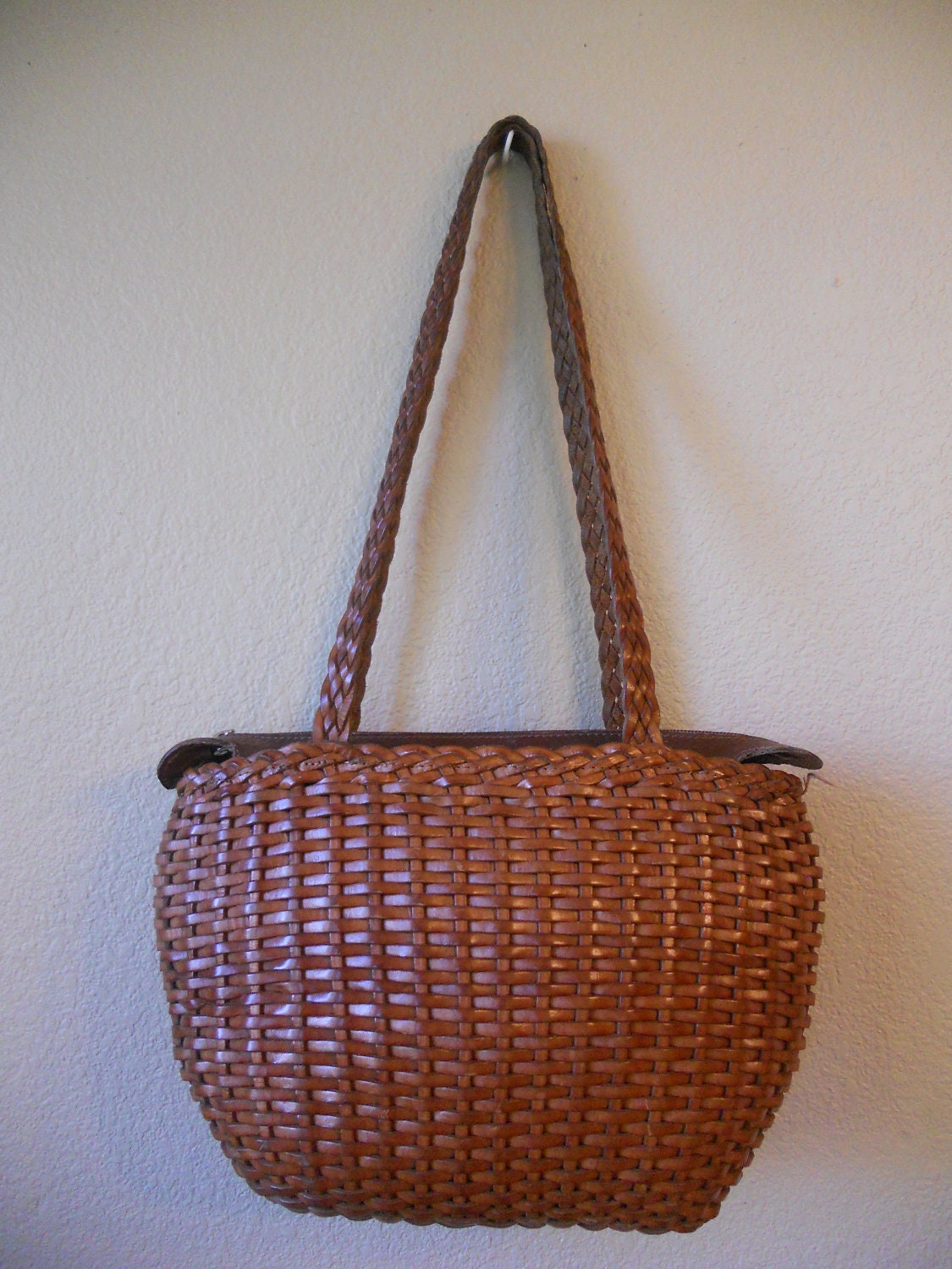 Leather Woven bag purse brown   HANDMADE   Made In Italy