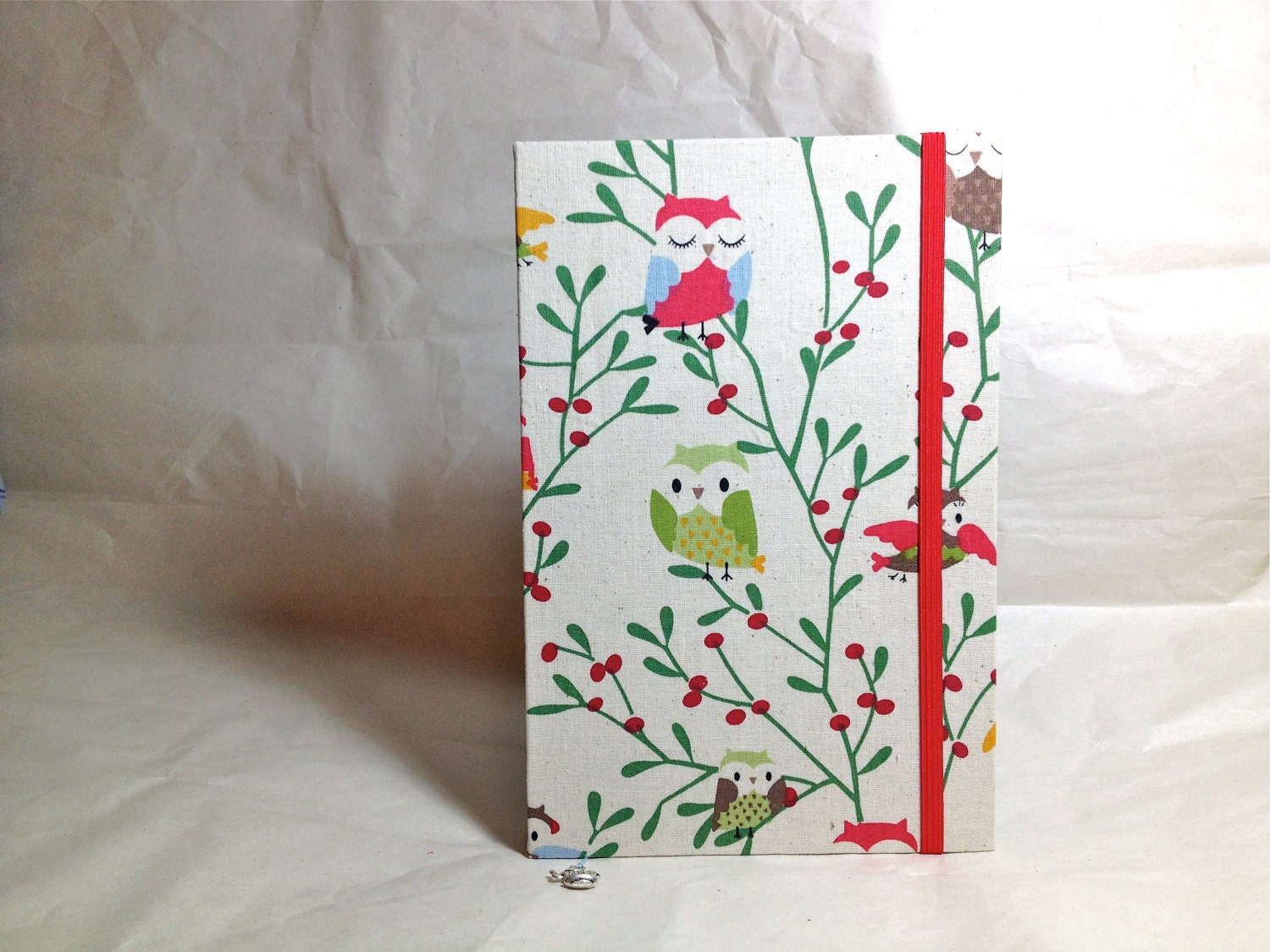 Coptic Stitch Handmade Journal with Elastic Band and Bookmark - Owl Love