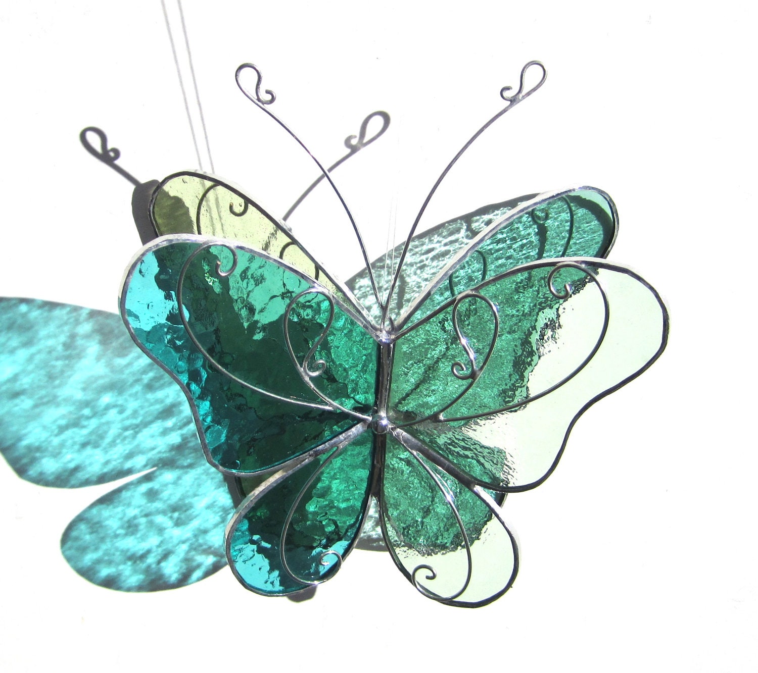 Spearmint Wings - Medium Stained Glass Butterfly Twirl - Pastel Green Home Garden Decor Ornament Suncatcher Hanging Yard Art Insect Bug
